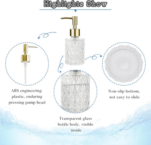 Multipurpose Soap Dispenser Easy to Clean Glass Soap Pump Dispenser Ideal for Bath and Bathroom (Gold)...