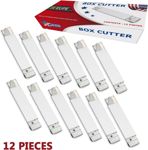 Retractable Box Cutter, 12-Pack Metal Tap Knife Made in USA, Razor Blade Cardboard Opener, Lightweight Handy Utility Knife for Packages, Letters, ...