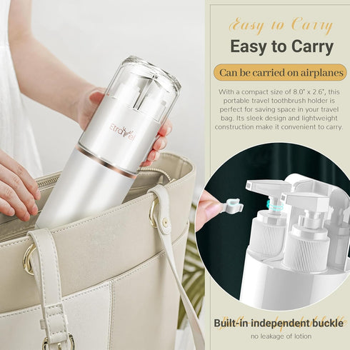 5 in 1 Travel Toothbrush Case with Cup Comb Mirror Shampoo Dispenser, Portable Toothpaste Toothbrush Holder Travel, Multifunctional Toothbrush Con...