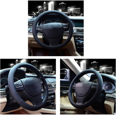 Valleycomfy Microfiber Leather Steering Wheel Cover Universal 15 inch (Black)...