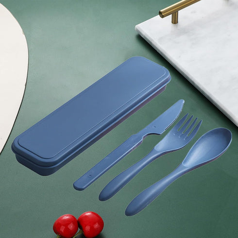 Reusable Travel Utensils Set with Case, Wheat Straw Portable Plastic Fork Spoons Knife Cutlery, Camping Eco-Friendly BPA Free Tableware for Kids A...