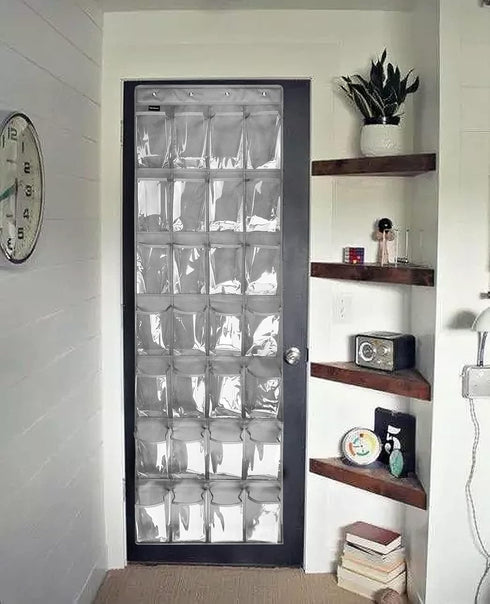 28 Large 1 Pack Transparent Pockets Over The Door Shoe Organizer Sturdy Hanging Shoe Rack for Door Closet Sneakers or Accessories, 4 Hooks?Grey?...