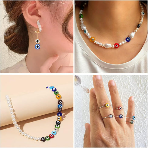 24 Style 800 pcs Evil Eye Beads for Jewelry Making, Evil Eye Charms with 1mm Hole...