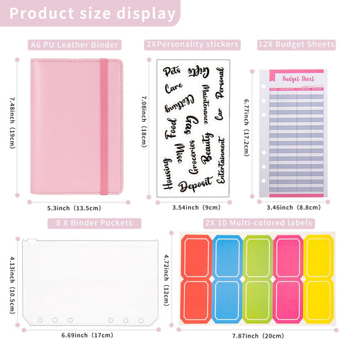 Budget Binder Cash Envelopes for Budgeting Money Organizer for Cash Money Envelopes for cash Leather A6 Budget Binder with zipper envelopes (A6 pi...