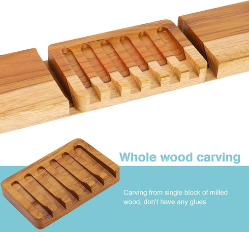 2PCS Self Draining Soap Dishes by HTB, Teak Wood Soap Holder, Soap Saver for Shower, Bathroom, Bath Tub, Kitchen Sponges, Easy Dry Extend Soap Lif...