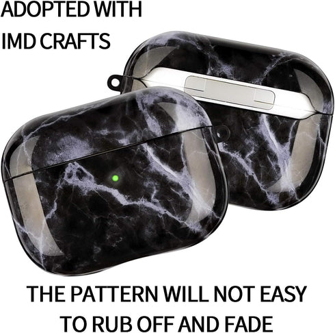 Airpods Pro Case - YOMPLOW Black Marble Protective Hard Case Cover Skin Portable & Shockproof Women Girls with Keychain for Apple Airpods Pro Char...