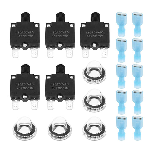Create idea 10Pcs 5 Sizes Thermal Circuit Breaker with Quick Connect Terminals and Button Caps Assortment Kit Push Button Manual Reset for Switch ...