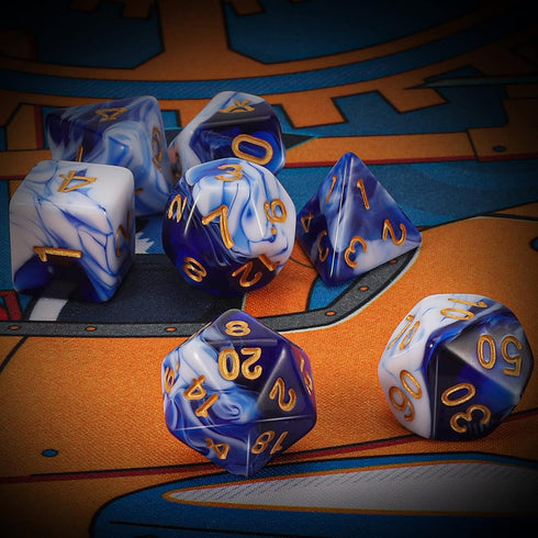 QMAY DND Dice Set - Polyhedral Dice (Blue Mix White) 7 Pcs for Dungeon and Dragons D&D RPG Role Playing Games Dice with Dice Bag...