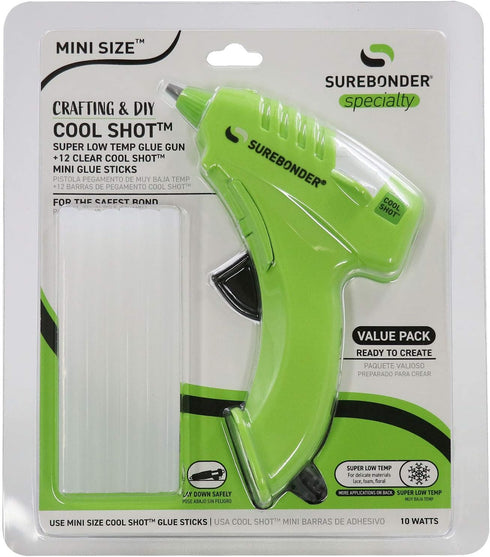 Surebonder Ultra Low Temperature Cool Shot Mini Glue Gun, Extra Safe at 10 Watts, 12 Cool Shot Glue Sticks included....