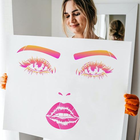 FINGERINSPIRE 3Pcs Lip Eyes Painting Stencils 11.8x11.8inch Facial Features Stencils Reusable Closed Eye Stencil Mouth Lips Pattern Drawing Templa...