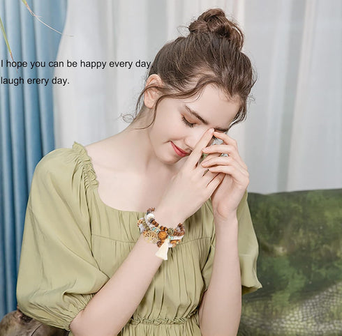 Tree of Life Bracelets for Women Bohemian Stretch Wood Beaded Bracelets for Women Boho Tassel Bracelet Multilayer Stackable Bracelets Christmas Bi...