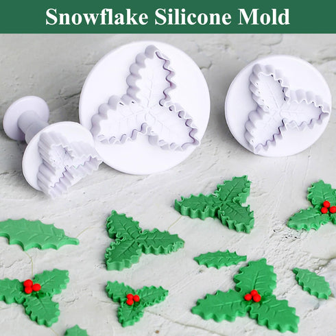 KALAIEN 3pcs Holly Leaf Plunger Cutter Fondant Baking Tools Cake Cookie Sugarcraft Decorating Mould...