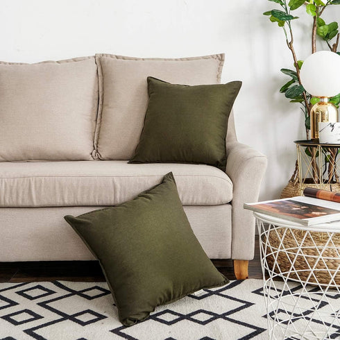 Jeanerlor 18"x18" Solid Cotton Linen Decoration Green Throw Pillow Case with Zipper Cushion Case Pillow Cover Decorative Pillowcase for Chair/Bed/...