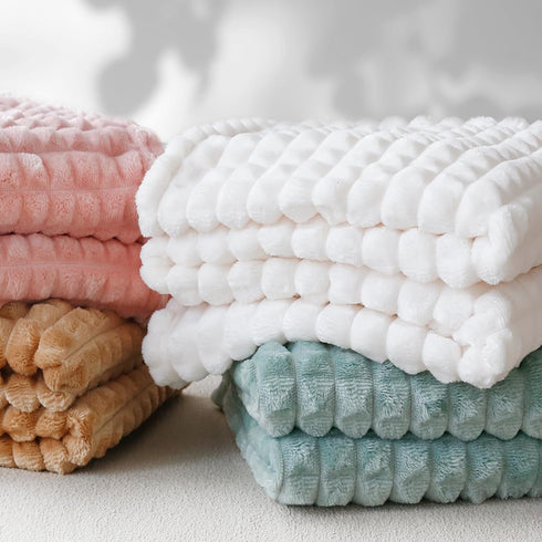 HOMRITAR Baby Blanket for Girls Super Soft Fuzzy Cozy Warm Toddler Blanket with 3D Jacquard Square Grid Design, Lightweight Flannel Bed Blanket fo...