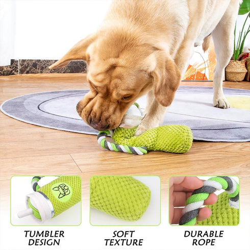 Squeaky Cup Dog Toys, 40oz Tumbler Cup Stuffed Dog Toys with Handle, Funny Plush Dog Toys, Crinkle Dog Toy, Green...