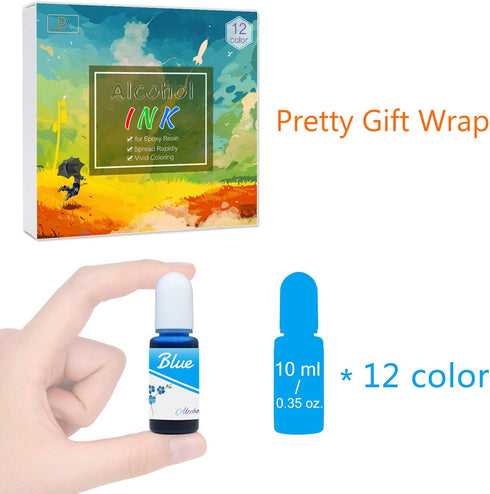 Alcohol Ink Set - 12 Vibrant Colors Alcohol-Based Ink for Epoxy Resin Art, Resin Petri Dish Making - Concentrated Alcohol Paint Color Dye for Resi...