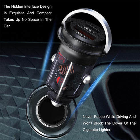Fast Car Charger PD& QC3.0 USB C Car Charger Dual Port Type C Car Adapter with Pull Ring for iPhone iPad Samsung Galaxy Android Phone[ Transparent...
