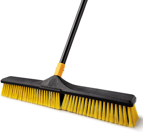 Yocada 24 inch Push Broom Brush 65.3 inch Long Handle Stiff Bristles Heavy-Duty Outdoor Commercial Broom for Cleaning Bathroom Kitchen Patio Garag...
