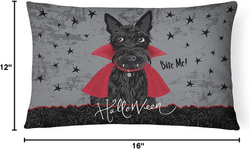 Caroline's Treasures VHA3037PW1216 Halloween Vampire Scottie Canvas Fabric Decorative Pillow Machine Washable, Indoor Outdoor Decorative Pillow fo...
