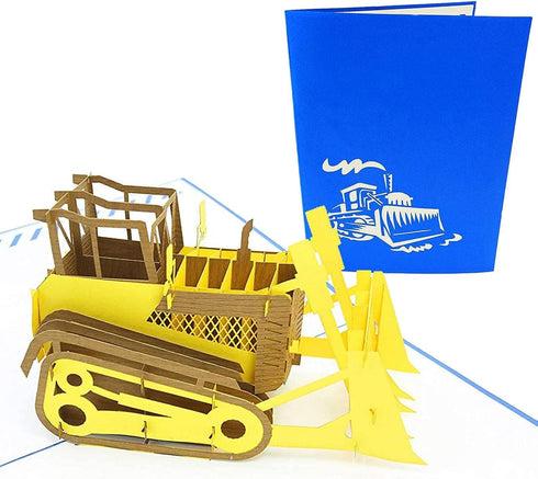 PopLife Bulldozer Fathers Day Pop Up Greeting Card for All Occasions - Father's Day, Happy Birthday, Graduation, Retirement - Machinery Buffs, Con...