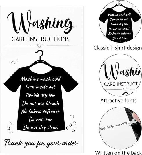 Zonon 100 Pieces Black T-Shirt Washing Instructions Cards Shirt Care Instructions Cards with Shirt Graphic Customer Direction Cards Clothing Packa...