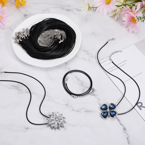 50 Pcs Black Necklace Cord Necklace String Rope with Clasp Waxed Leather Necklace Cord for Charms Pendants Jewelry Making, 18 Inch...