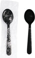 Party Essentials Individually Wrapped Black Plastic Utensil Sets/Heavy Duty Flatware Packs, Soup Spoon, 100 Sets...