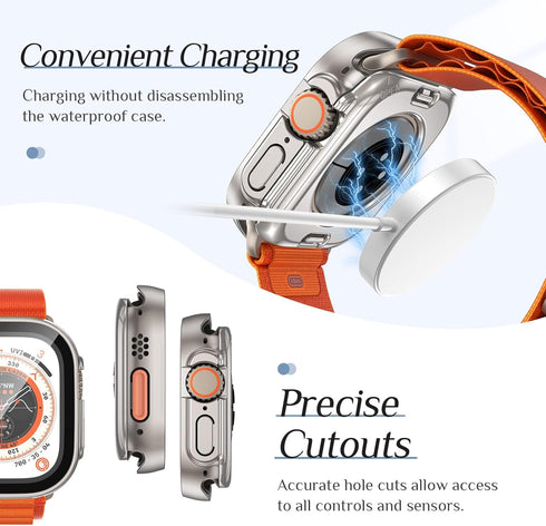 Goton 2 in 1 Waterproof Case for Apple Watch Ultra Ultra2 Screen Protector 49mm, 360 Protective Glass Face Cover Hard PC Bumper + Back Frame for i...