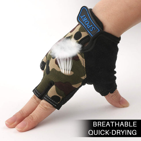 Kid Half Finger Short Mitten Shock-Absorbing No-Slip Cycling Gloves Exercise Skate Skateboard Roller Skating Glove for 4-9 Years Old Boy Girl Chil...