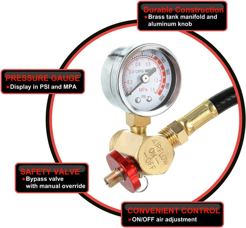 Hromee Air Tank Repair Kit w/Safety Valve, Pressure Gauge and 4 Feet Air Tank Hose Assembly kit for Portable Carry Tank...
