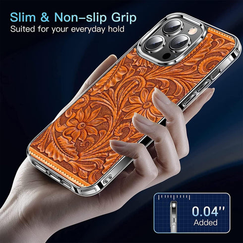 Pure Clear Anti-Scratch Case for iPhone 15 Pro Max Case Print Tooled Prints Brown Leather TPU Phone Case for Men Women Girl boy Funny Living Gift...