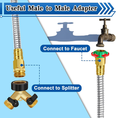 Short Water Hose 3 feet, 3/4'' GHT Female to Male Metal Water Hose, 3ft Garden Hose with Female to Female Metal Connector, Flexible & Lightweight ...