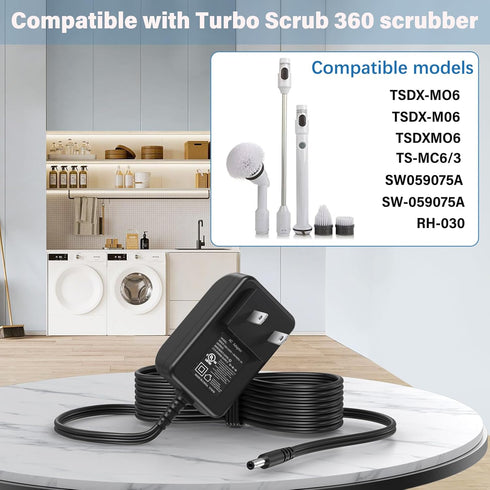 Charger for Turbo Scrub Power Cord Fit for Turbo Scrub 360 TS-MC63 TSDX-MO6 TS-MC6/3 Cordless Floor Scrubber, Power Adapter Supply for Turbo Scrub...