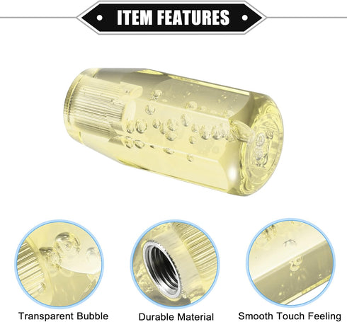 Gear Shift Knob Stick, 10cm Faux Crystal Transparent Bubble Gear Shifter Universal for Manual Transmission Vehicle Durable Acrylic Yellow with Ada...