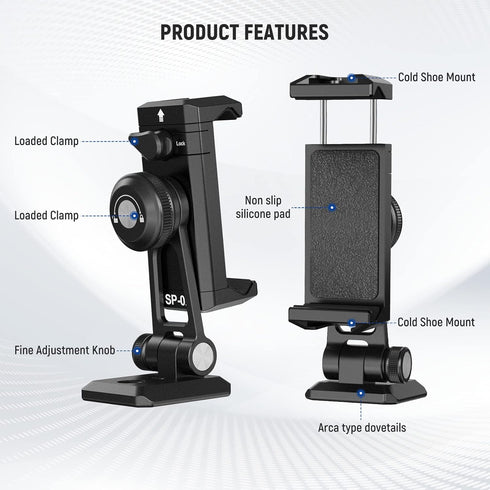NEEWER Metal Phone Tripod Mount Adapter with Arca QR Base, Cold Shoe, 360° Swivel 180° Tilt, Phone Holder Compatible with iPhone 15 Pro Max Galaxy...
