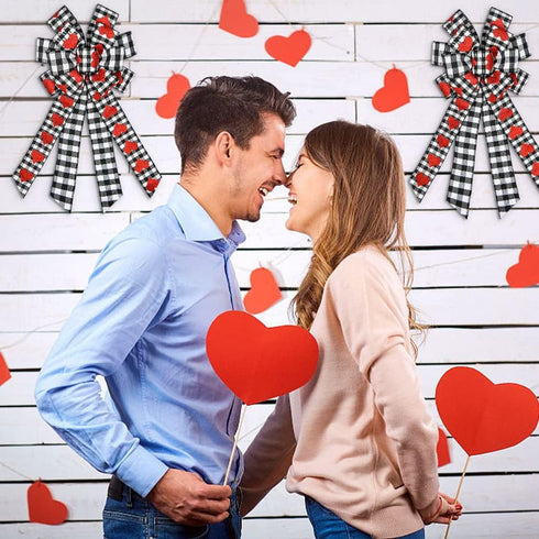 Hying Large Valentine's Day Bows for Wreath, Valentines Wreath Bow Black White Buffalo Plaid Bows Glitter Red Hearts Bows Holiday Burlap Tree Topp...