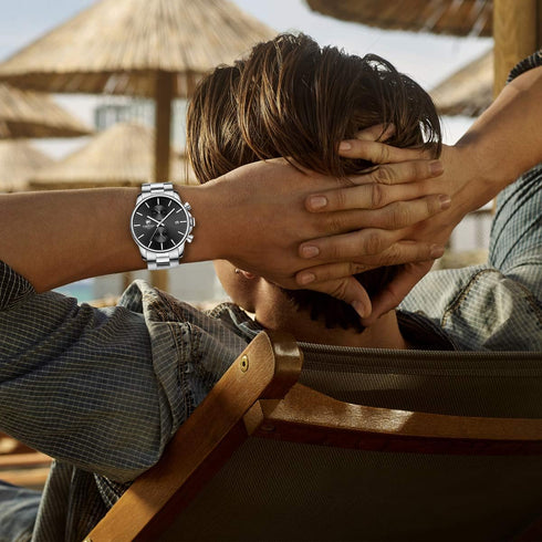 GOLDEN HOUR Fashion Business Mens Watches with Stainless Steel Waterproof Chronograph Quartz Watch for Men, Auto Date...