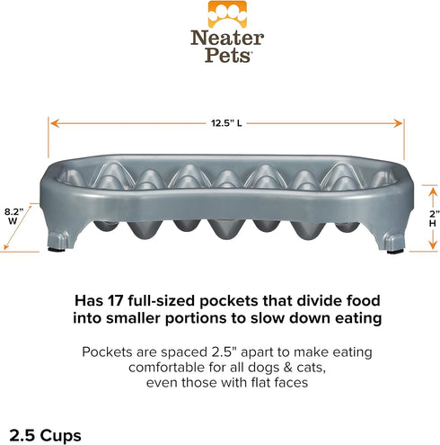 Neater Pet Brands - Neater Slow Feeder - Fun, Healthy, Stress Free Dog Bowl Helps Stop Bloat Prevents Obesity Improves Digestion (2.5 Cup, Silver ...