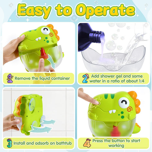 Bubble Bath Toys - Dinosaur Bath Toys with Sound & Lights, No Mold Baby Bath Toys for Toddlers, Automatic Bath Bubble Machine Bath Tub Toys Bath B...