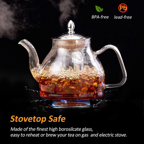 Glass Teapot, 40oz/1200mL Glass Kettle with Removable Stainless Steel Infuser for Blooming Tea & Loose Leaf Tea, Gooseneck Tea Pot, Gift Box for T...