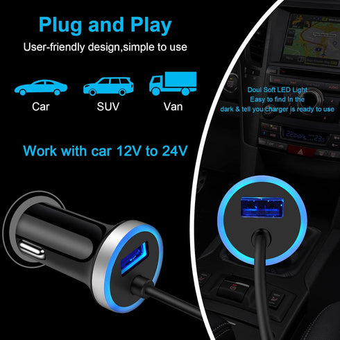 3.4A Fast Car Charger, Android Type C Car Charger Adapter with 3ft USB C Coiled Cable for Google Pixel 8a 7 7pro 8pro 6a 6pro 5a 2XL, Moto G Pure/...