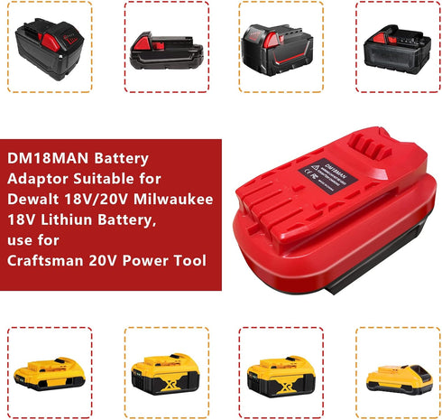 V20 Adapter Use for Craftsman 20V Cordless Tools,for Dewalt 20V 60V and for Milwaukee 18V M18 Li-on Battery Convert to Craftsman V20 Battery,Power...