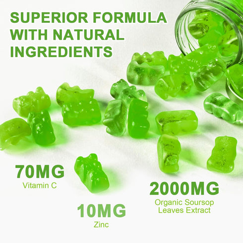 Organic Soursop Graviola Gummies| Organic Soursop Leaves and Seeds Extract 2000mg| Digestive Aid, Immune Support and Antioxidant Properties| Non-G...