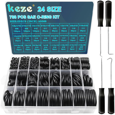 788 Pcs SAE Rubber O Ring Assortment Kit Buna-N 70A 24 Size USA Standard Inch O Rings Set for Assort Faucets Plumbing Hydraulics Hose Repairs with...