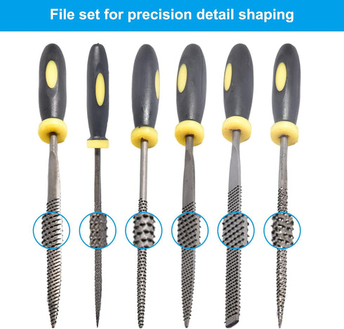 26Pcs Needle File Set, 6Pcs 140mm Wood Rasp Hand Metal File Tools + 10Pcs 140mm Mini Diamond Needle File Set + 10Pcs 140mm Mini Diamond Riffler Ne...