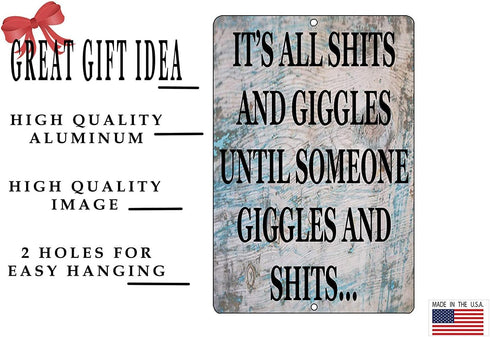 Rogue River Tactical Funny Sh%TS and Giggles Metal Tin Sign, 12x8 Inch, Wall Decor Man Cave Bar...