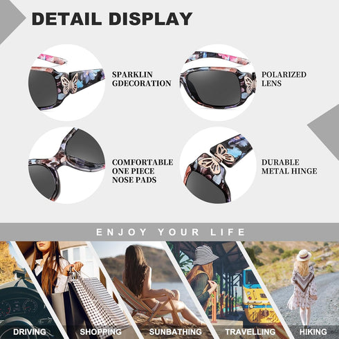 Women's Polarized Sunglasses - Fashionable Wraparound Butterfly Design with UV400 Protection...