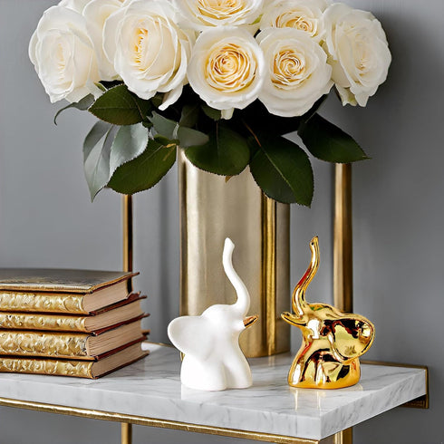 Home Decor Elephant Statues,1 Pair, Small Decorative Accents for Shelves, Livingroom and Bedroom, Gold and White...