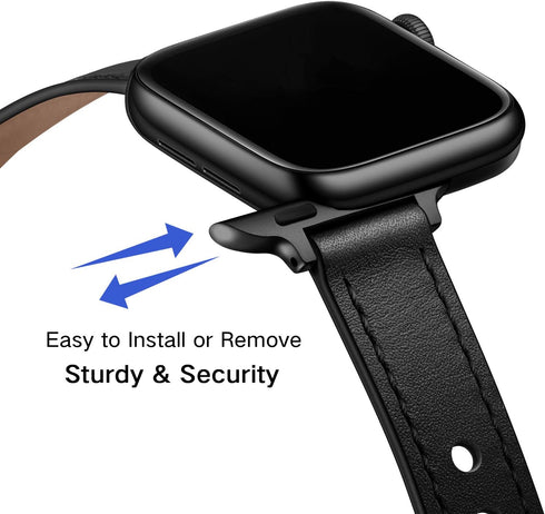 OUHENG Slim Bands Compatible with Apple Watch Band 46mm/49mm/45mm/44mm/42mm, Women Genuine Leather Thin Strap for iWatch Ultra 2/1 SE Series 10 9 ...