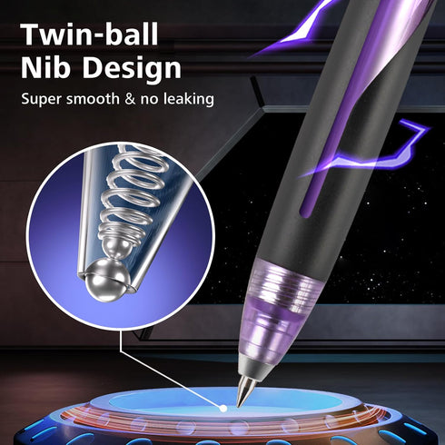 WRITECH Retractable Gel Ink Pens: Low Center of Gravity 0.7mm Multicolor Medium Point with Refills Silent Click No Smear Pen Black Blue Purple 3ct...